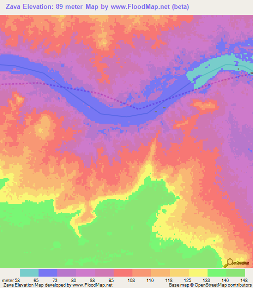 Zava,Mozambique Elevation Map