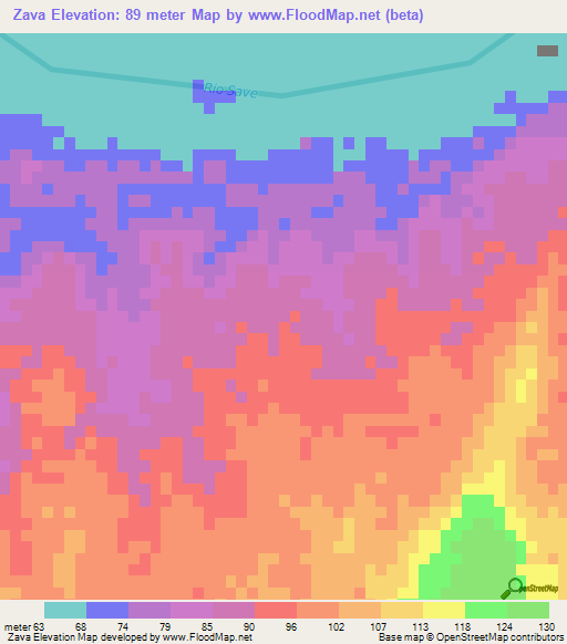Zava,Mozambique Elevation Map