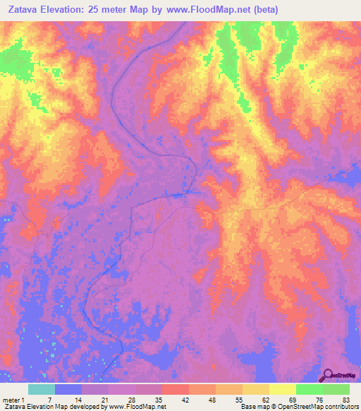 Zatava,Mozambique Elevation Map