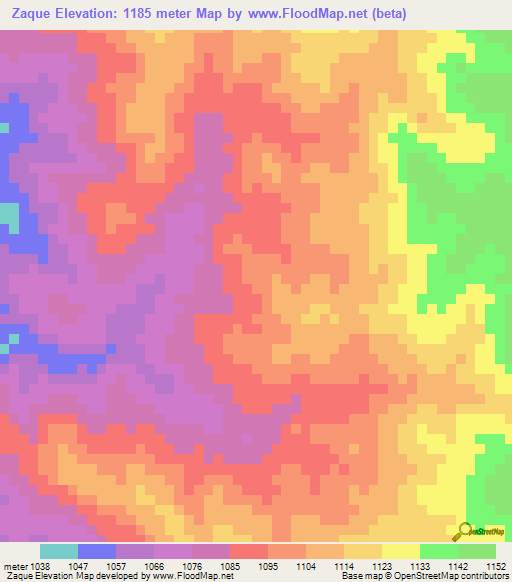 Zaque,Mozambique Elevation Map