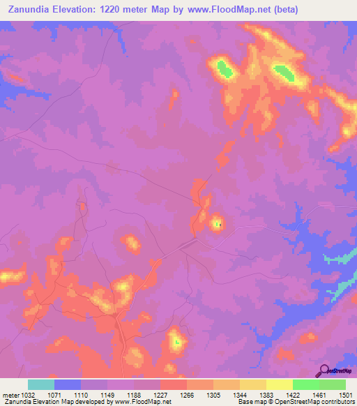 Zanundia,Mozambique Elevation Map