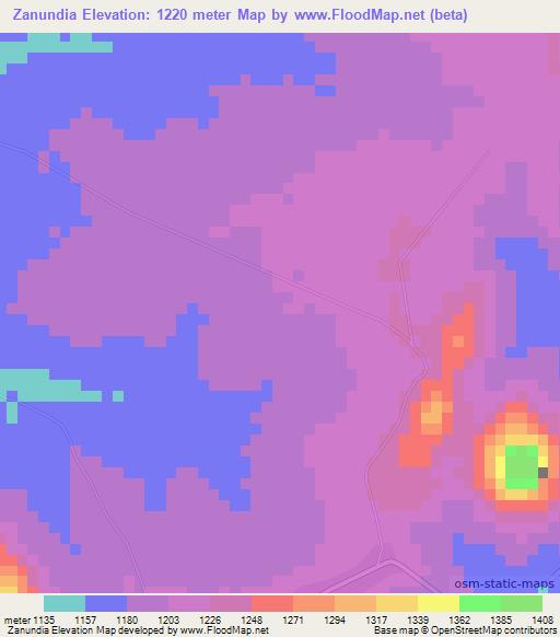 Zanundia,Mozambique Elevation Map