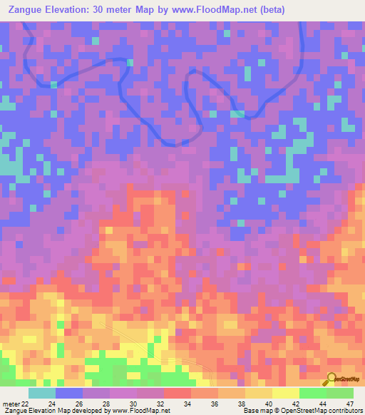 Zangue,Mozambique Elevation Map