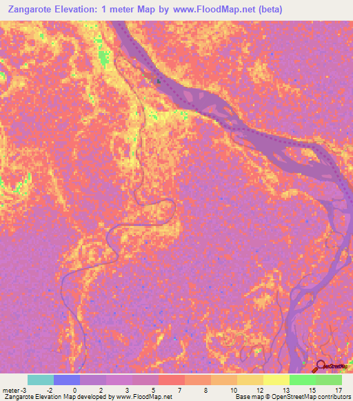 Zangarote,Mozambique Elevation Map