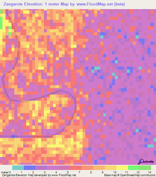 Zangarote,Mozambique Elevation Map