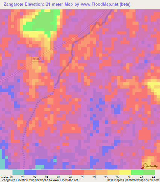 Zangarote,Mozambique Elevation Map