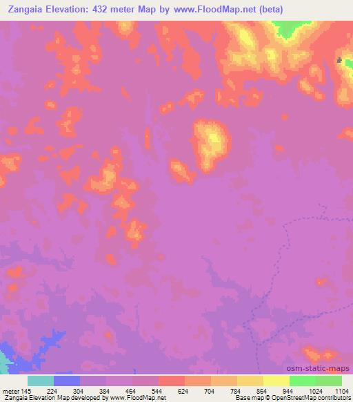 Zangaia,Mozambique Elevation Map