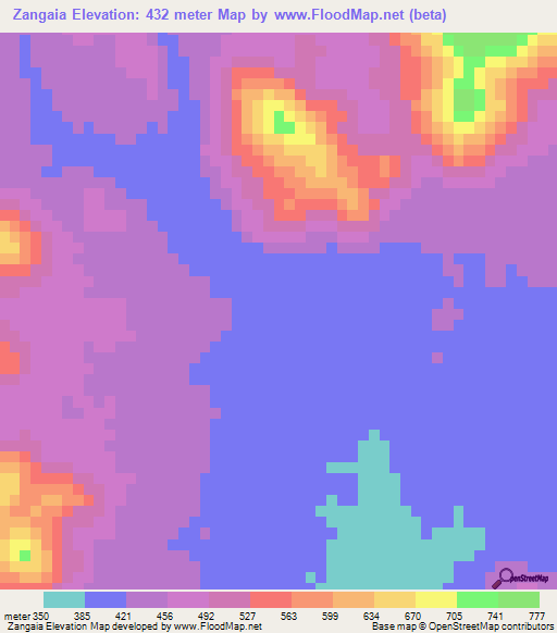 Zangaia,Mozambique Elevation Map