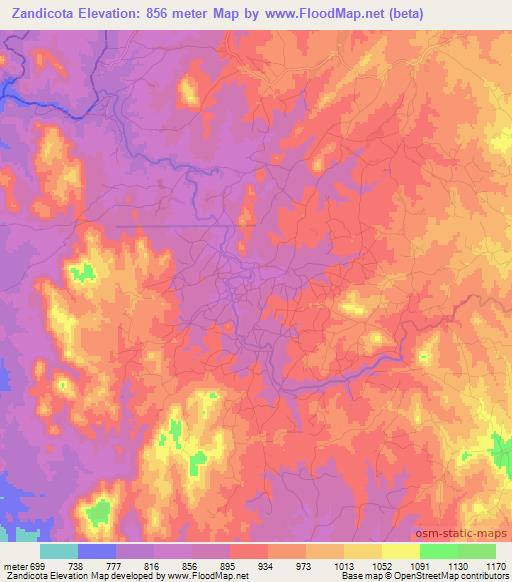 Zandicota,Mozambique Elevation Map