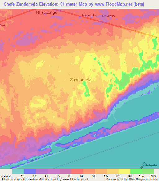 Chefe Zandamela,Mozambique Elevation Map