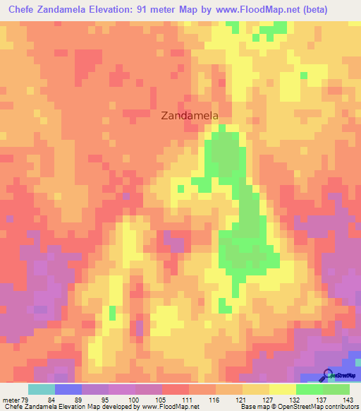 Chefe Zandamela,Mozambique Elevation Map