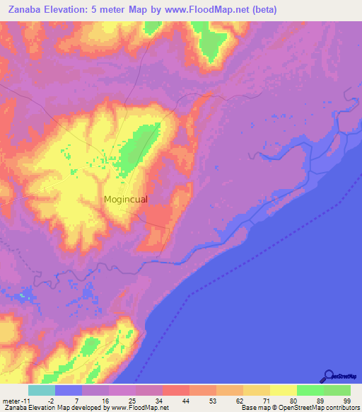 Zanaba,Mozambique Elevation Map