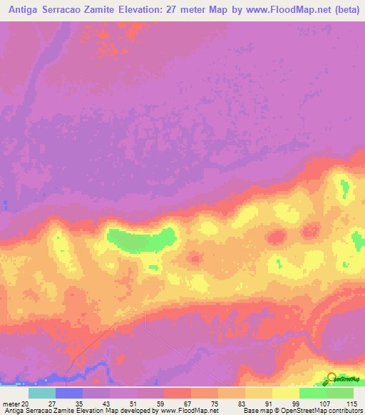 Antiga Serracao Zamite,Mozambique Elevation Map