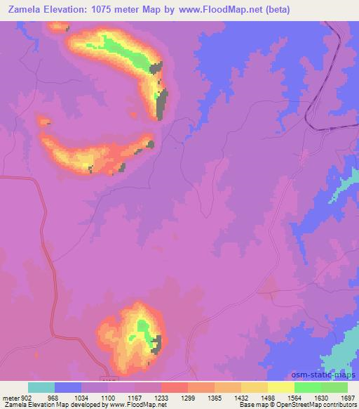 Zamela,Mozambique Elevation Map