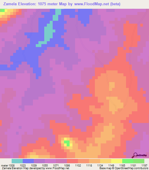 Zamela,Mozambique Elevation Map