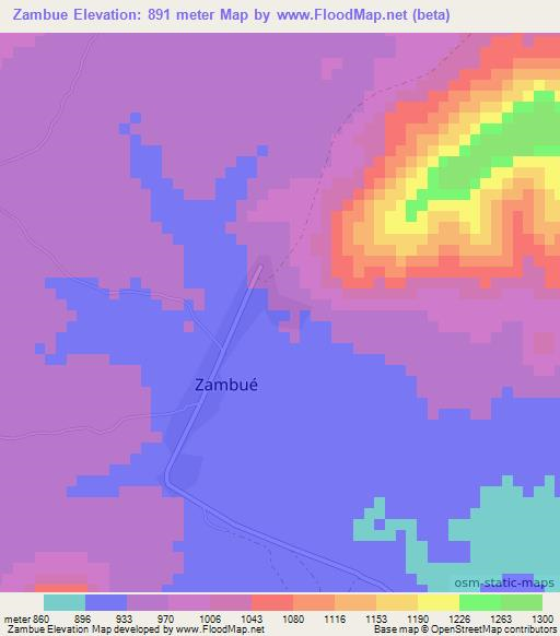Zambue,Mozambique Elevation Map