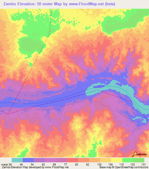 Zambo,Mozambique Elevation Map