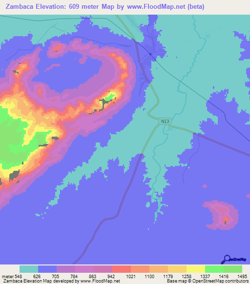 Zambaca,Mozambique Elevation Map