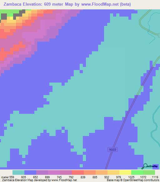 Zambaca,Mozambique Elevation Map