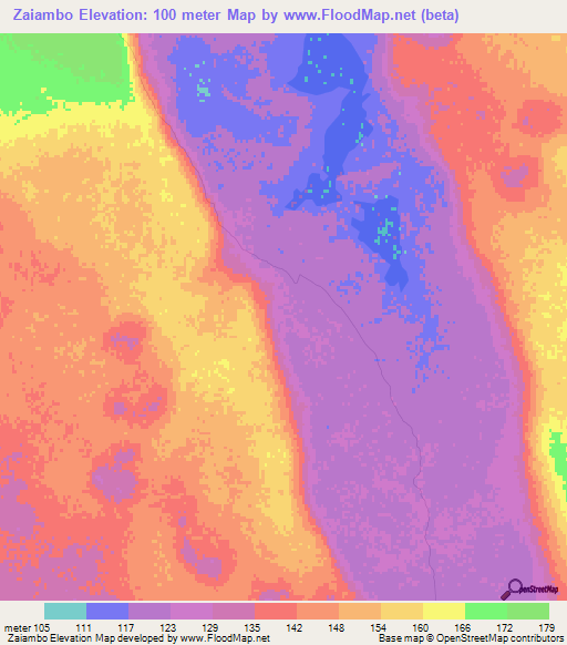 Zaiambo,Mozambique Elevation Map