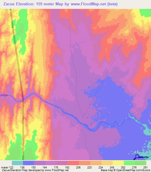 Zacue,Mozambique Elevation Map