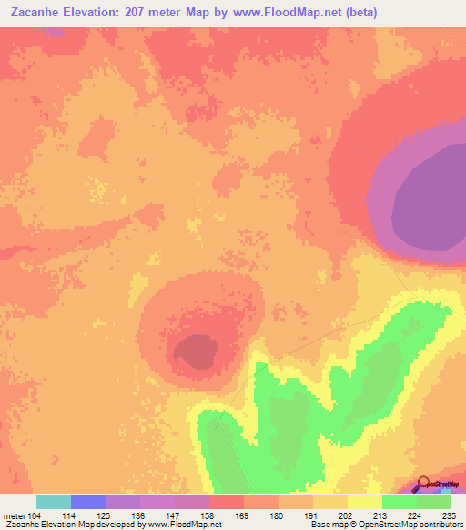 Zacanhe,Mozambique Elevation Map