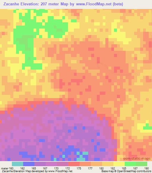 Zacanhe,Mozambique Elevation Map