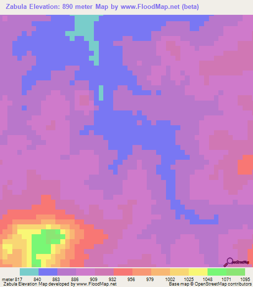 Zabula,Mozambique Elevation Map