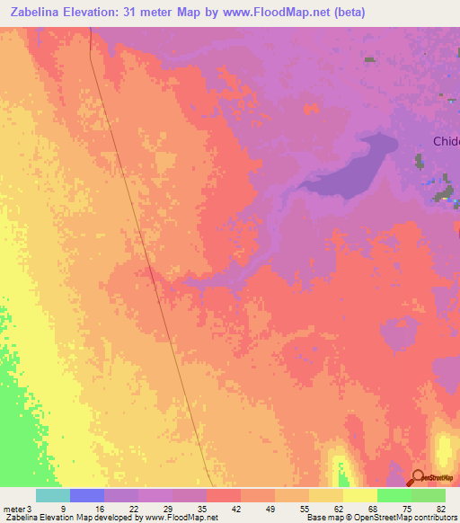 Zabelina,Mozambique Elevation Map