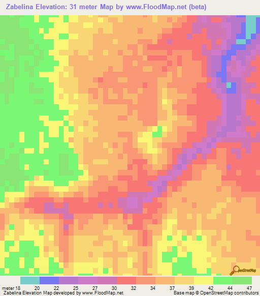 Zabelina,Mozambique Elevation Map