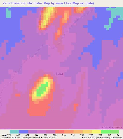 Zaba,Mozambique Elevation Map