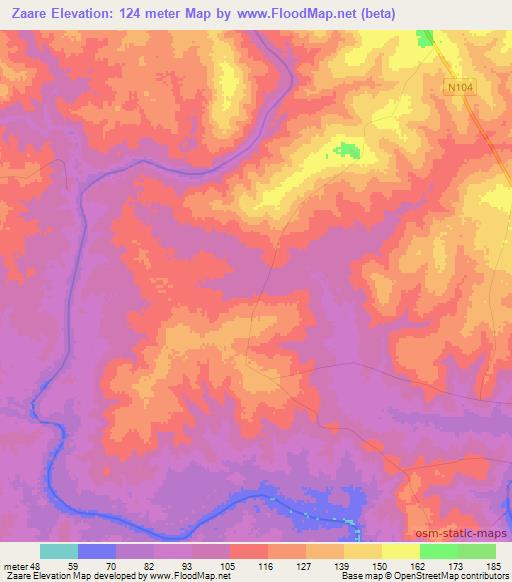 Zaare,Mozambique Elevation Map