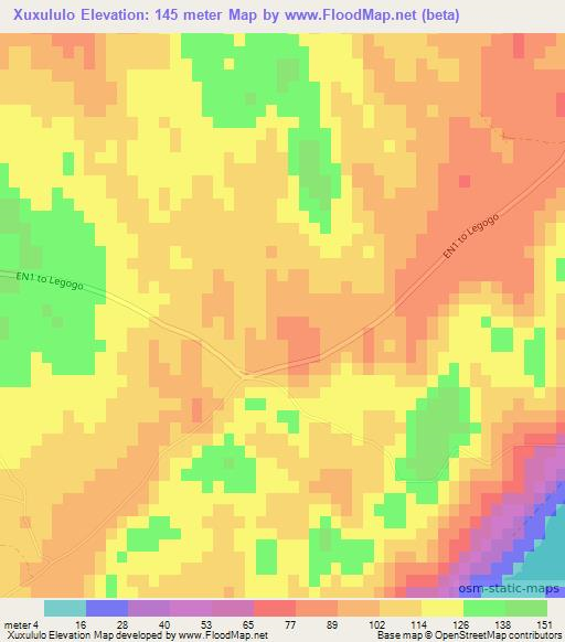 Xuxululo,Mozambique Elevation Map