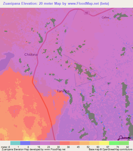 Zuanipana,Mozambique Elevation Map