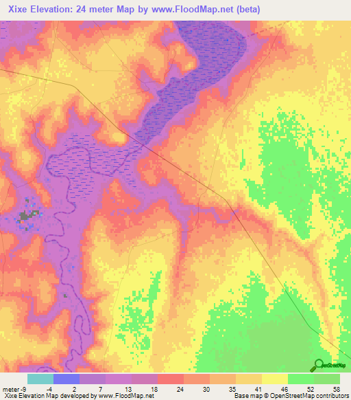 Xixe,Mozambique Elevation Map