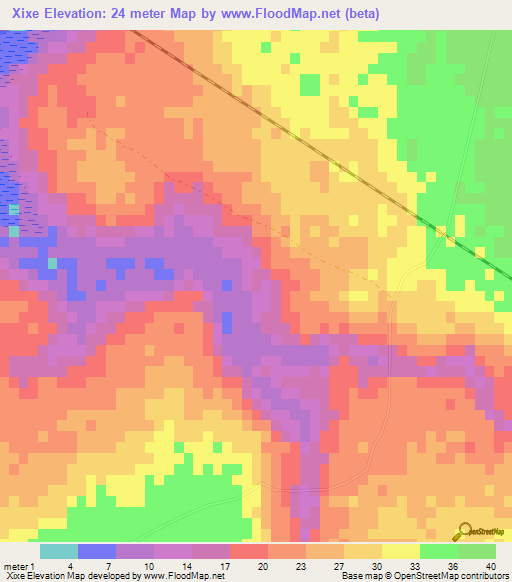 Xixe,Mozambique Elevation Map