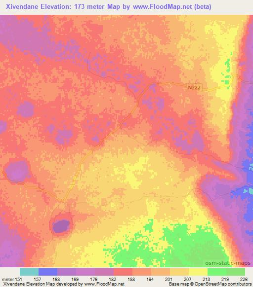 Xivendane,Mozambique Elevation Map