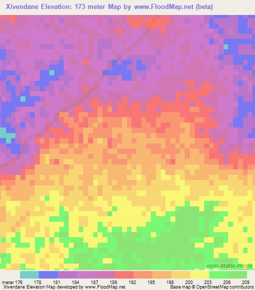 Xivendane,Mozambique Elevation Map