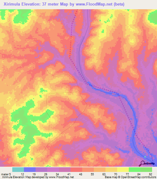 Xirimula,Mozambique Elevation Map