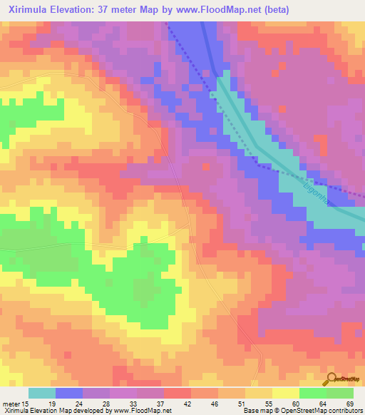 Xirimula,Mozambique Elevation Map