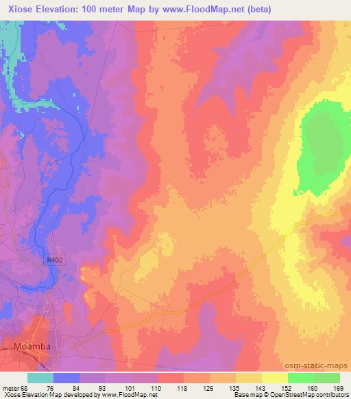 Xiose,Mozambique Elevation Map