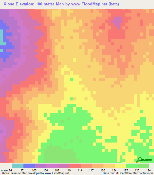 Xiose,Mozambique Elevation Map