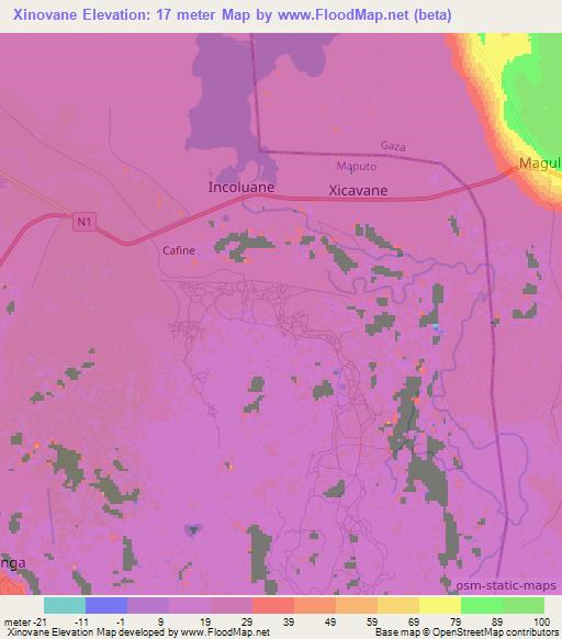 Xinovane,Mozambique Elevation Map