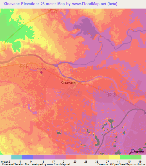 Xinavane,Mozambique Elevation Map