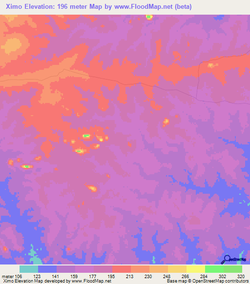 Ximo,Mozambique Elevation Map