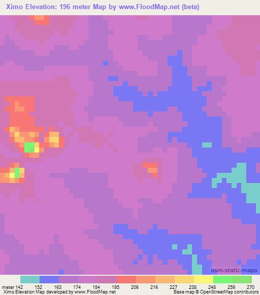 Ximo,Mozambique Elevation Map