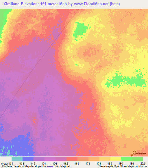 Ximilane,Mozambique Elevation Map