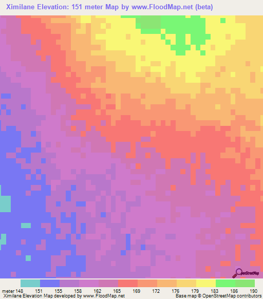 Ximilane,Mozambique Elevation Map
