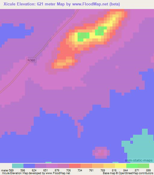 Xicule,Mozambique Elevation Map