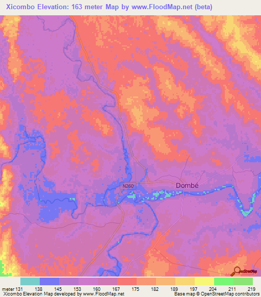 Xicombo,Mozambique Elevation Map